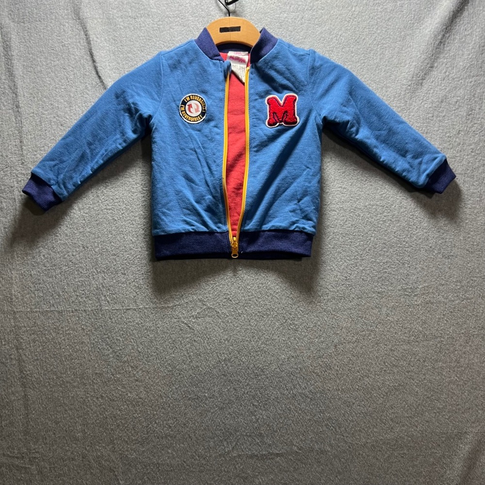Disney Minnie Mouse Reversible Bomber Jacket Blue Colorblock Mickey 3T Zip Up